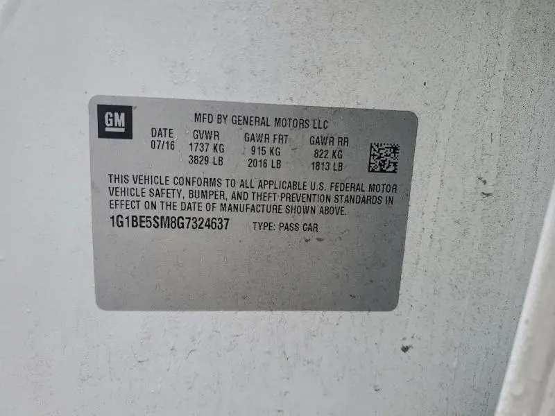 2016 CHEVROLET CRUZE LT  