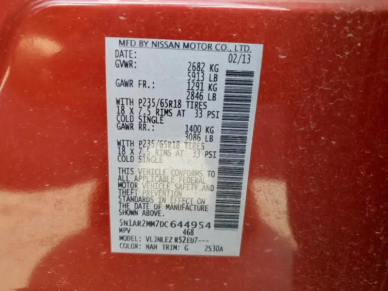 2013 NISSAN PATHFINDER S  