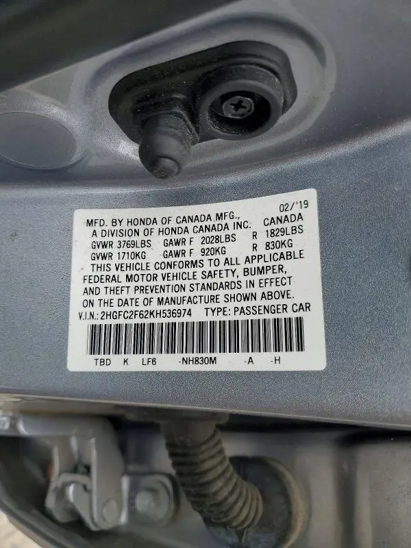 2019 HONDA CIVIC LX  