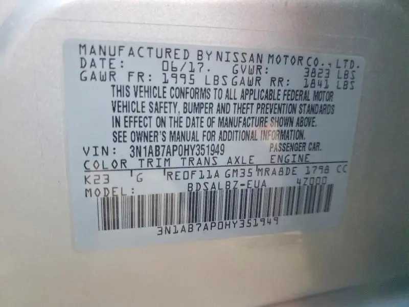 2017 NISSAN SENTRA S  