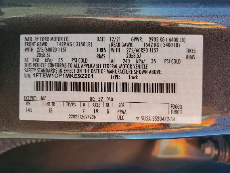 2021 FORD F150 SUPERCREW  