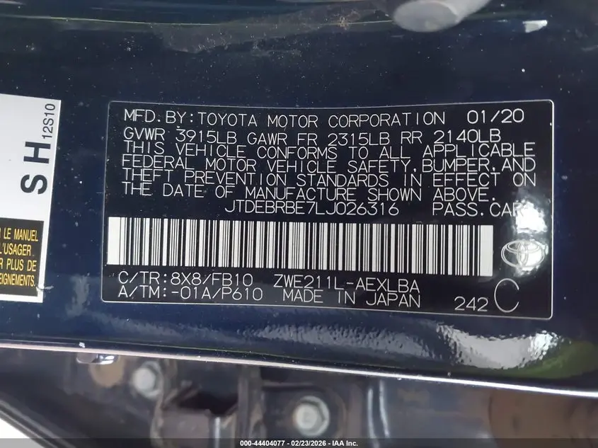 2020 TOYOTA COROLLA HYBRID LE