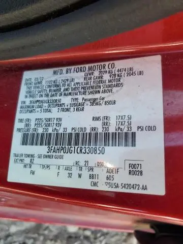 2012 FORD FUSION SEL  