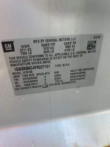 2015 CHEVROLET TAHOE K1500 LT  