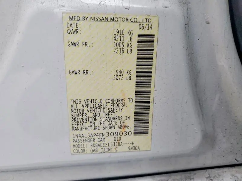 2015 NISSAN ALTIMA 2.5 S  