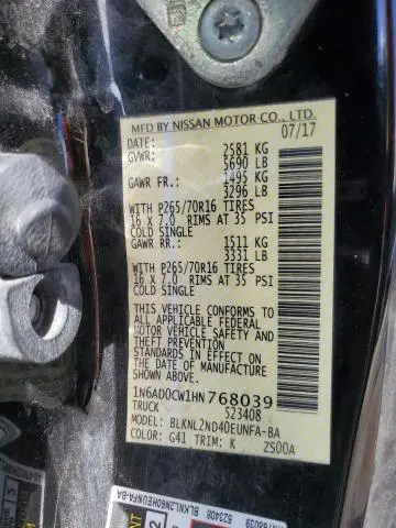 2017 NISSAN FRONTIER SV  