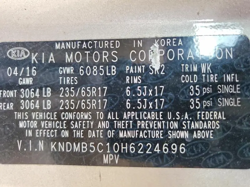 2017 KIA SEDONA LX  