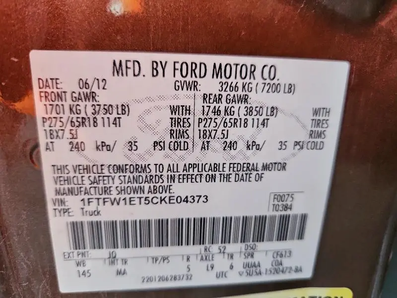 2012 FORD F150 SUPERCREW  