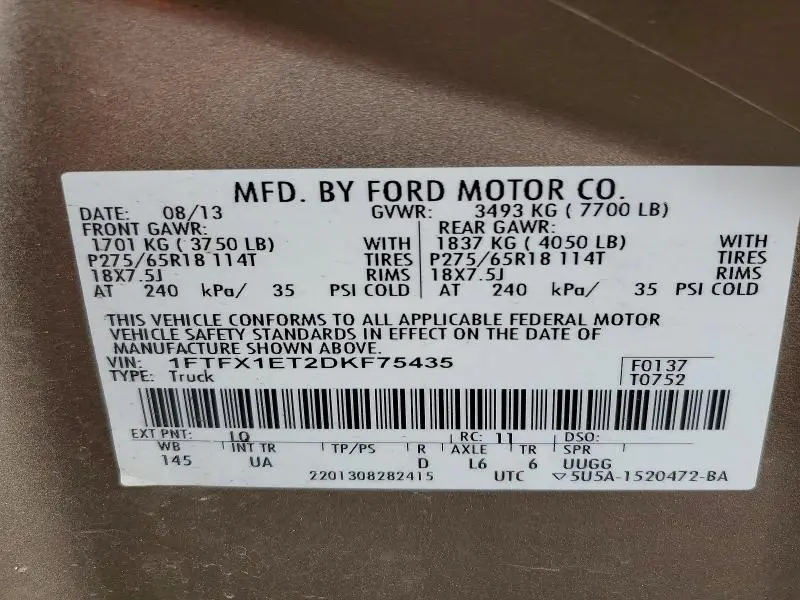 2013 FORD F150 SUPER CAB  