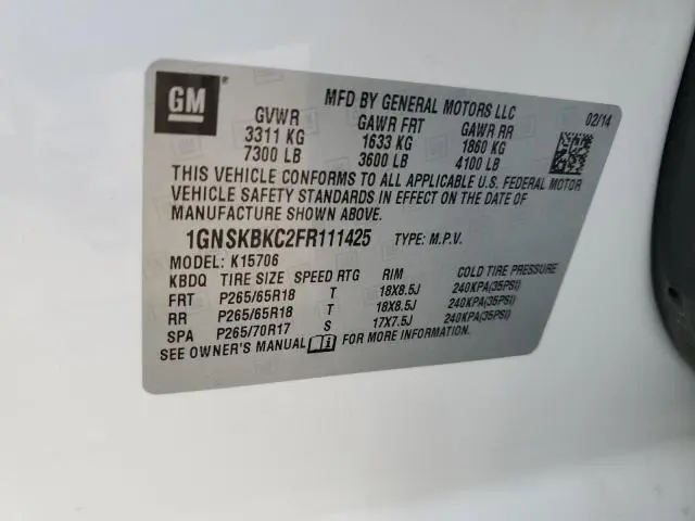 2015 CHEVROLET TAHOE K1500 LT  