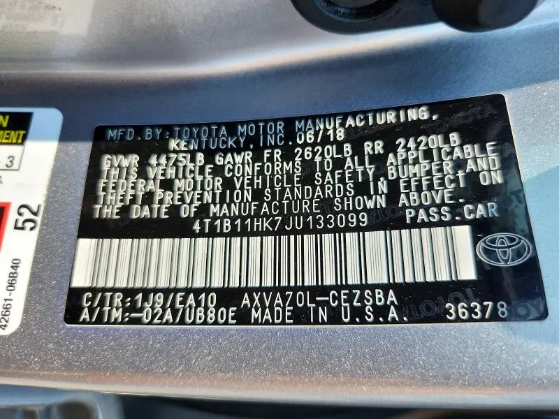 2018 TOYOTA CAMRY SE  
