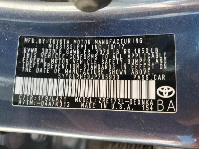 2018 TOYOTA COROLLA L  