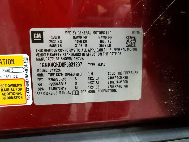 2015 CHEVROLET TRAVERSE LT  