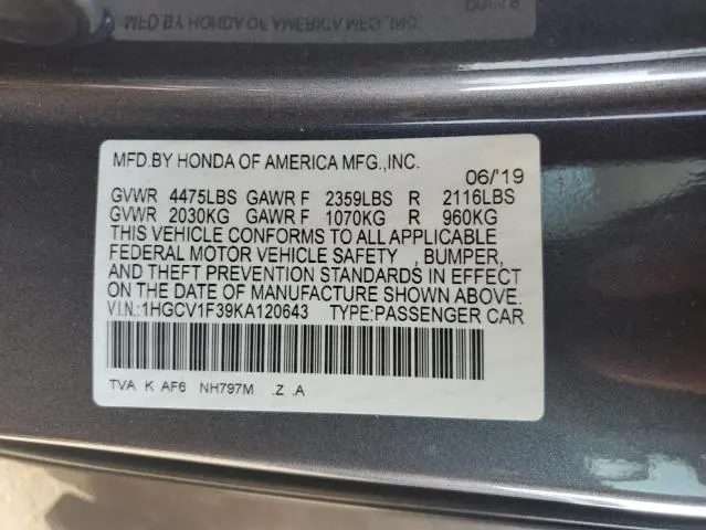 2019 HONDA ACCORD SPORT  