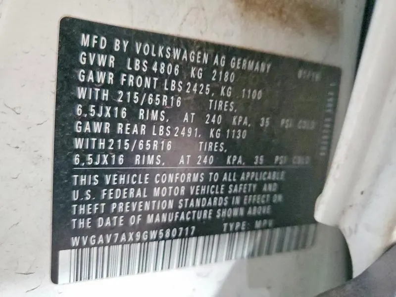 2016 VOLKSWAGEN TIGUAN S  