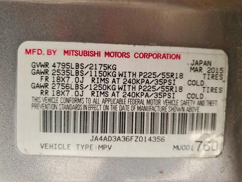 2015 MITSUBISHI OUTLANDER SE  