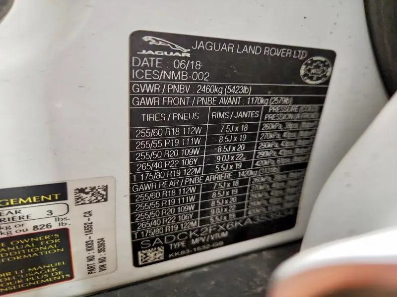 2019 JAGUAR F-PACE PRESTIGE  