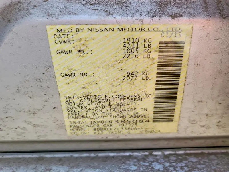 2015 NISSAN ALTIMA 2.5 S  