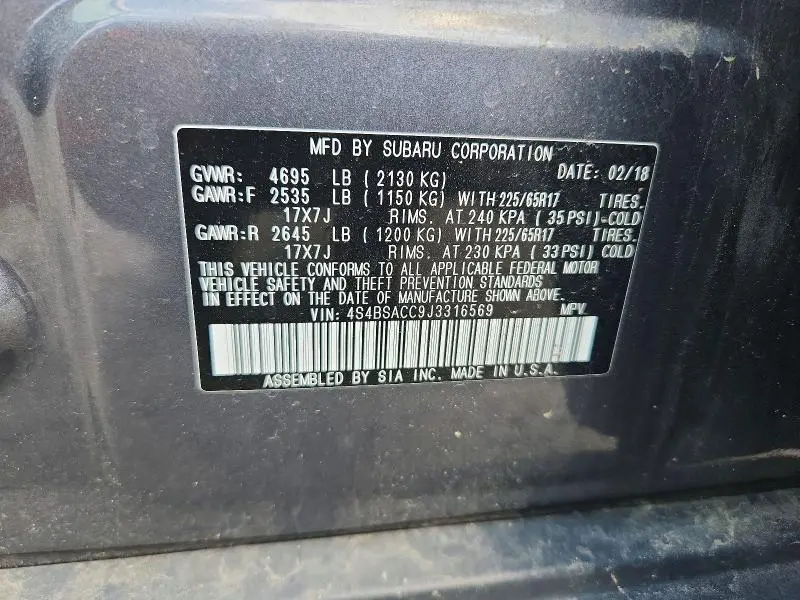 2018 SUBARU OUTBACK 2.5I PREMIUM  