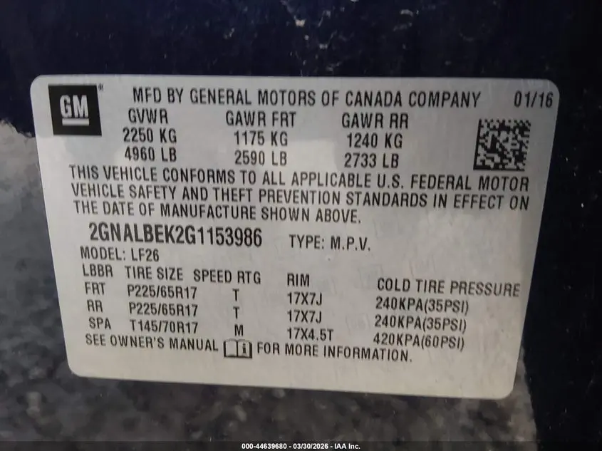 2016 CHEVROLET EQUINOX LS