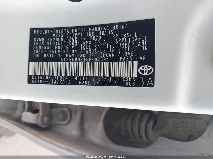 2016 TOYOTA COROLLA S PLUS