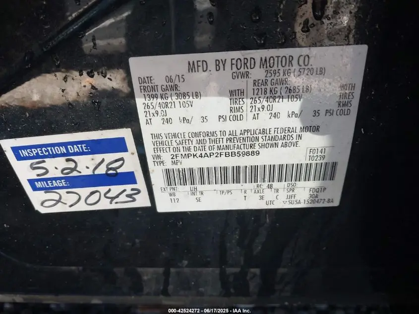 2015 FORD EDGE SPORT