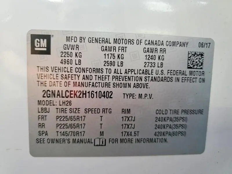 2017 CHEVROLET EQUINOX LT  