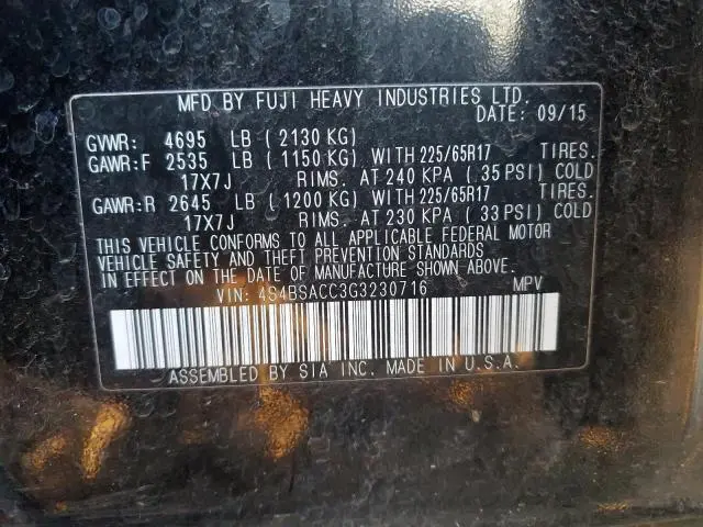 2016 SUBARU OUTBACK 2.5I PREMIUM  