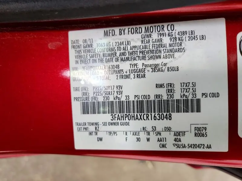 2012 FORD FUSION SE  