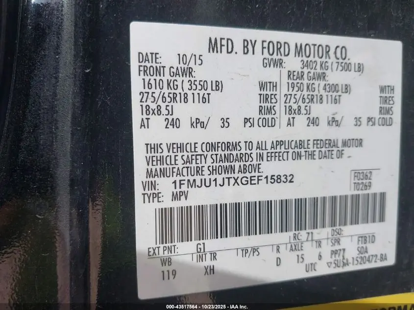 2016 FORD EXPEDITION XLT