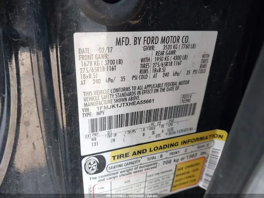 2017 FORD EXPEDITION EL XLT