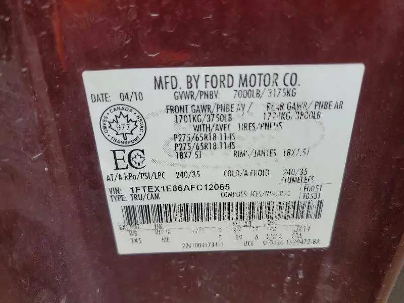 2010 FORD F150 SUPER CAB  