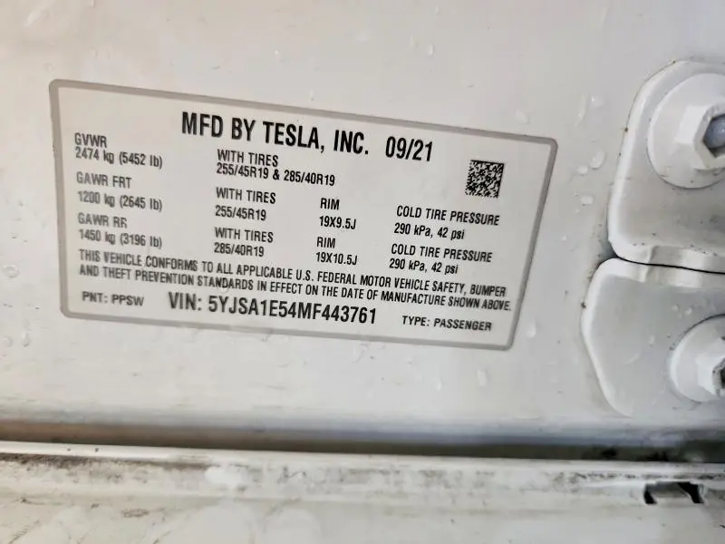 2021 TESLA MODEL S   