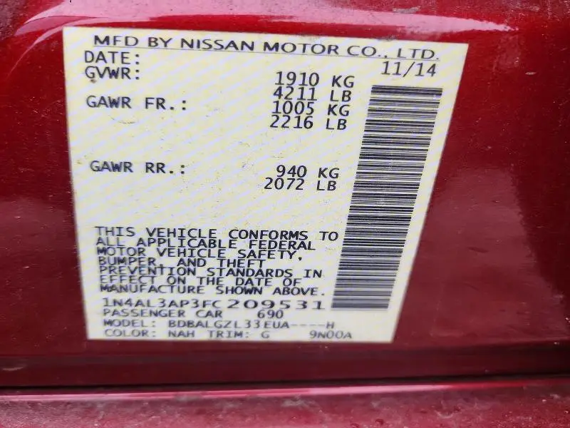2015 NISSAN ALTIMA 2.5 S  