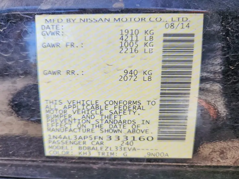 2015 NISSAN ALTIMA 2.5 S  