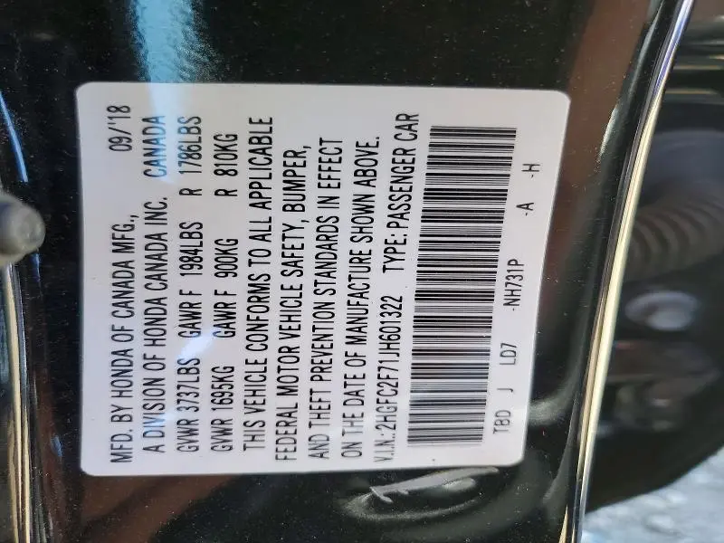 2018 HONDA CIVIC EX  