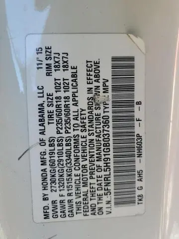 2016 HONDA ODYSSEY TOURING  