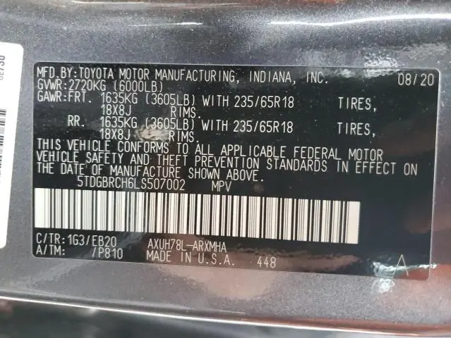 2020 TOYOTA HIGHLANDER HYBRID XLE  