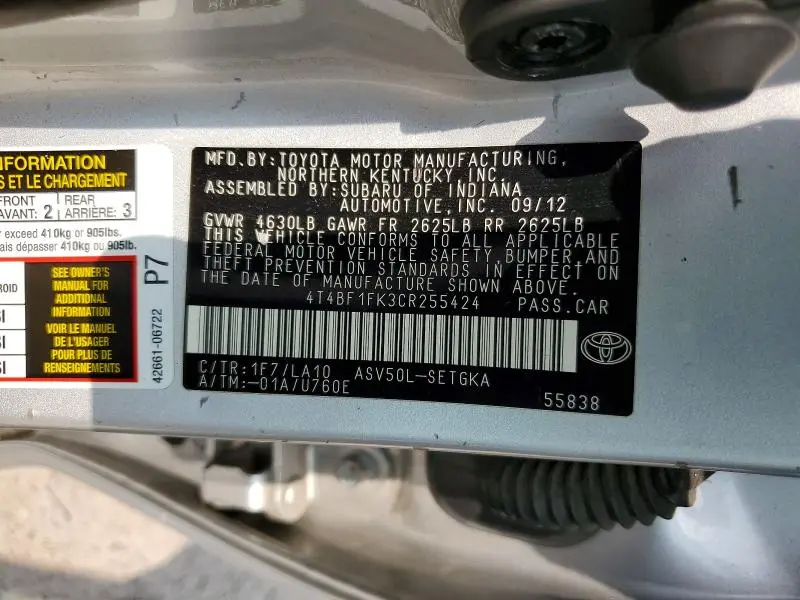 2012 TOYOTA CAMRY XLE  