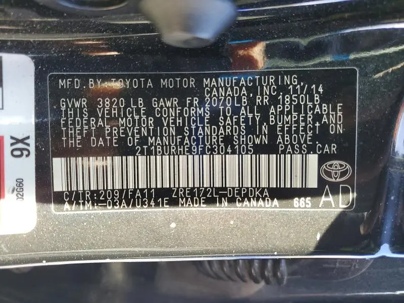 2015 TOYOTA COROLLA L  