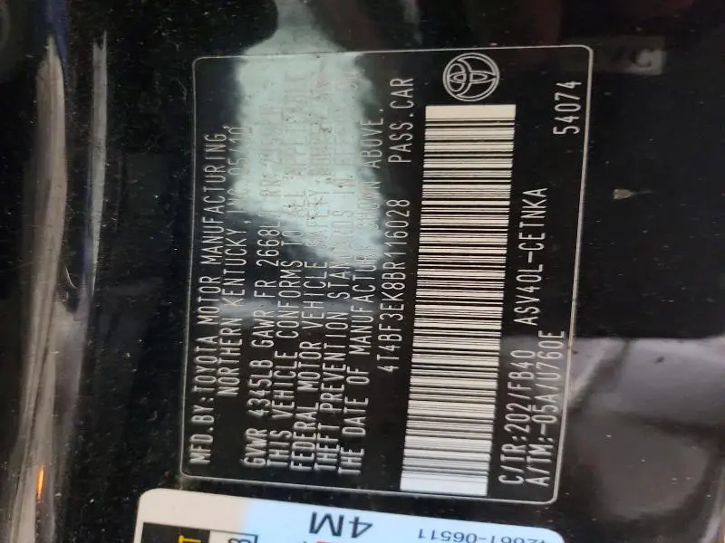 2011 TOYOTA CAMRY BASE  