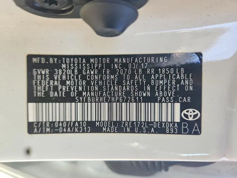 2017 TOYOTA COROLLA L  