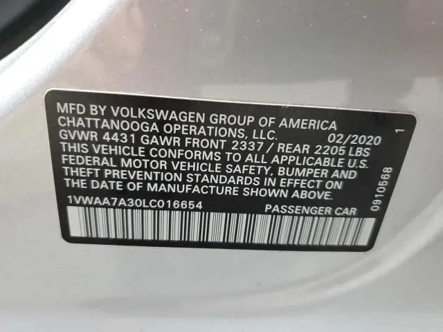 2020 VOLKSWAGEN PASSAT S  