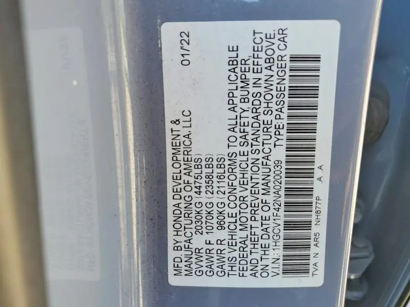 2022 HONDA ACCORD SPORT SE  