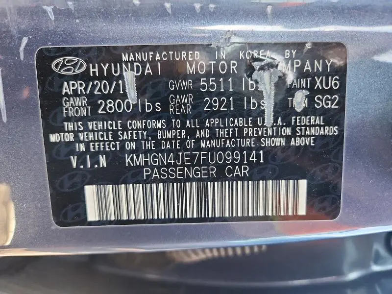 2015 HYUNDAI GENESIS 3.8L  