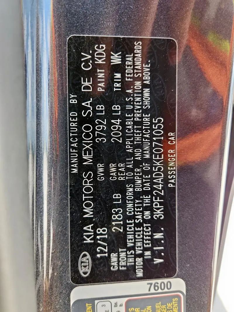 2019 KIA FORTE FE  