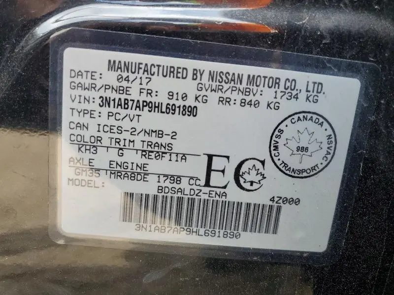 2017 NISSAN SENTRA S  