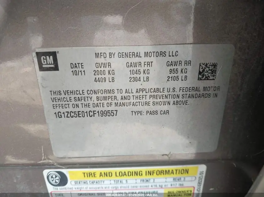 2012 CHEVROLET MALIBU 1LT