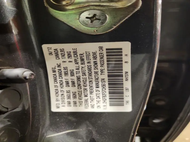 2012 HONDA CIVIC LX  