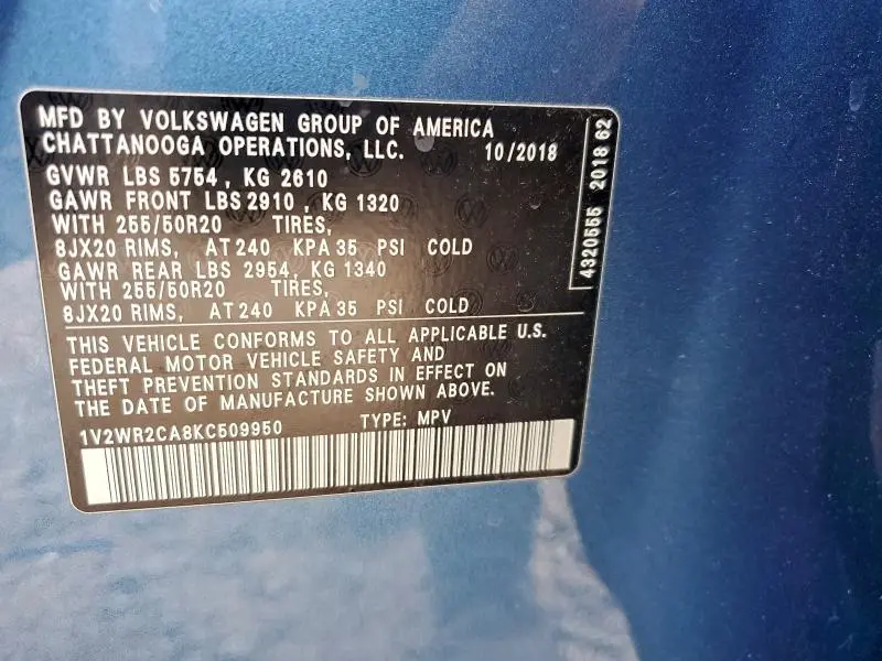 2019 VOLKSWAGEN ATLAS SE  